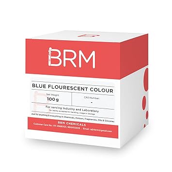 BRM Chemicals Blue Fluorescent Colour - 100 Grams Dispersible In Oil & Water - For Soap Making, Candle Making, Shampoo Making, Lotions, Make Up, Cosmetics & DIY Personal Care