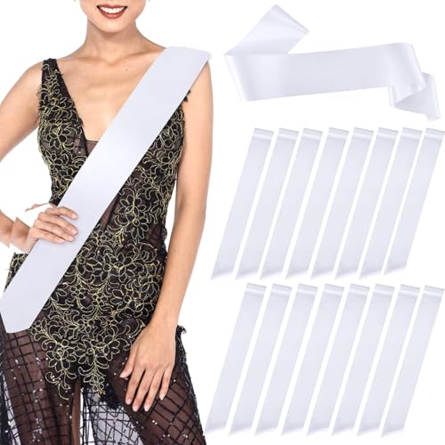 GCTWFYK 16 Pcs White Sashes, Blank Senior Satin Sash 2025 for Pageants, Plain Satin Sashes to Decorate for Beauty Pageant, Birthday, Wedding, Graduation, Party, DIY Supplies