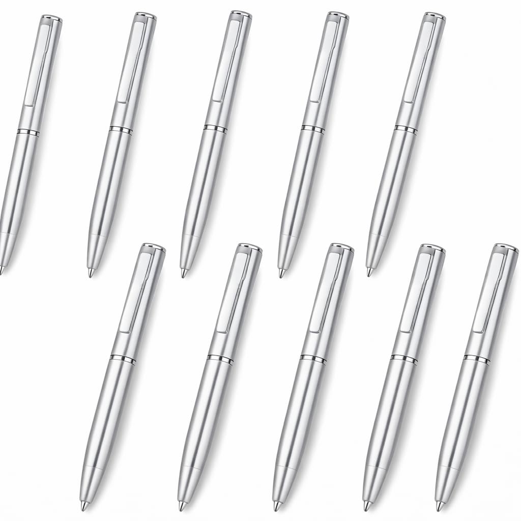CYMYGS 10PCS Mini Pens, Ballpoint Pens, Personalised pen, Black Gel Retractable Small Pen Mini Pen with Metal Clips Paper Pe/n, Silver P/en for Business Office Wedding Guest Book(Silver)