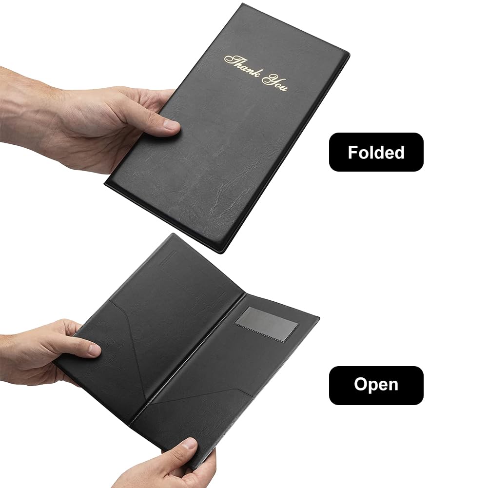 Portaconto in Pelle, Porta Menù Basic, Menù del Ristorante, Porta Assegni Ristorante, Adatto per Bistrot, Gourmet, Bar, Ristoranti, Caffetterie, Hotel, 255 x 140 mm, 2 Pezzi, Portatile-Nero