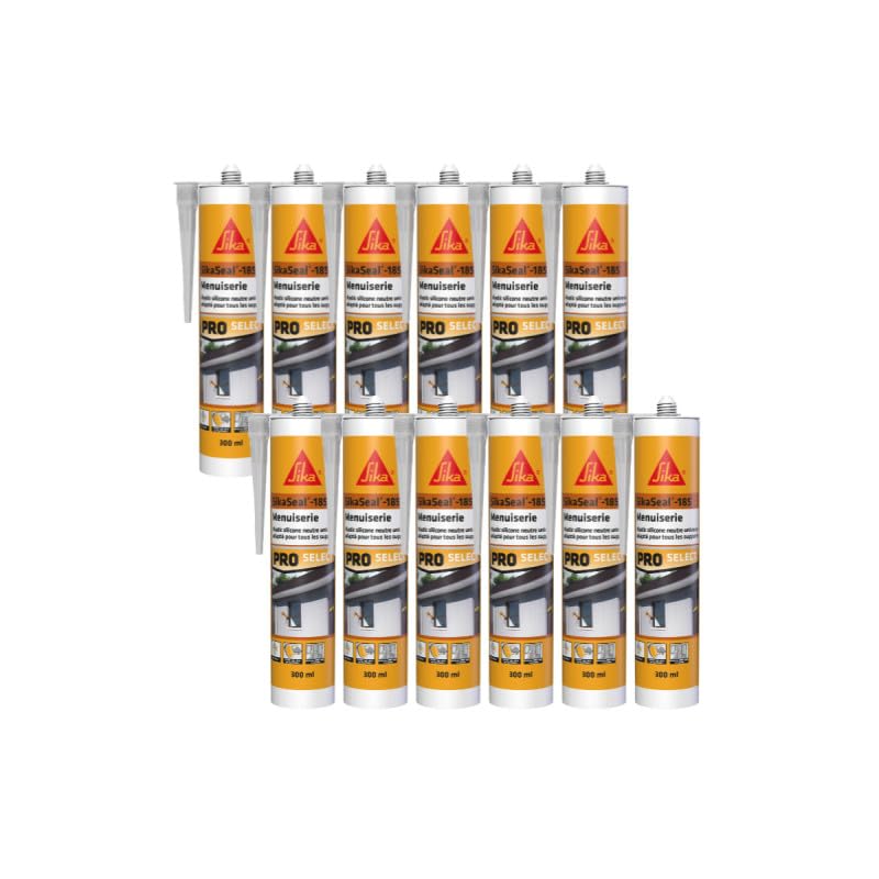 Lot de 12 mastics silicone SIKA Sikaseal-185 Menuiserie - Transparent - 300ml