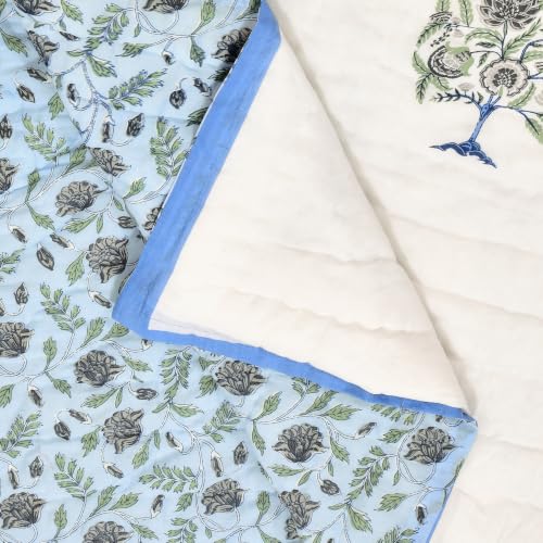 Image of BLOCKS OF INDIA Cotton Single Size Quilt Hand Block Print for Light Winters (60x90 Inches)