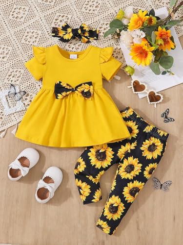 Image of Doresbebe Baby Girl Clothes Toddler Girl Outfits Infant Girl Summer Clothes for Girl Ruffle Shirt Pants+Cute Headband 3PCS