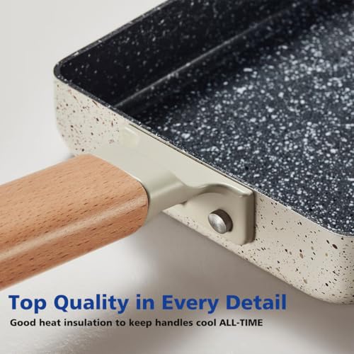 Tamagoyaki Pan Square Japanese Omelette Pan,Non-stick Egg Roll Pan,Rectangle Frying Pan Wood Handle,with Silicone Brush & Solid Wood Spetula,Grey