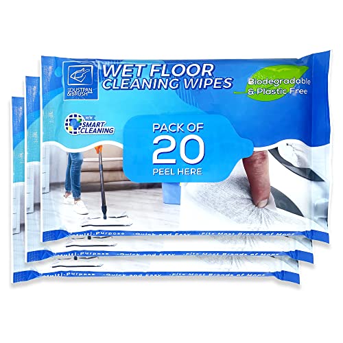Wet Floor Cleaning Wipes - Wet Wipes for Most Flat Mops Compatible with Flash Mops - Perfect Floor Cleaner for Laminate, Tile, Wood, or Hard Surfaces (3 count (Pack of 60))