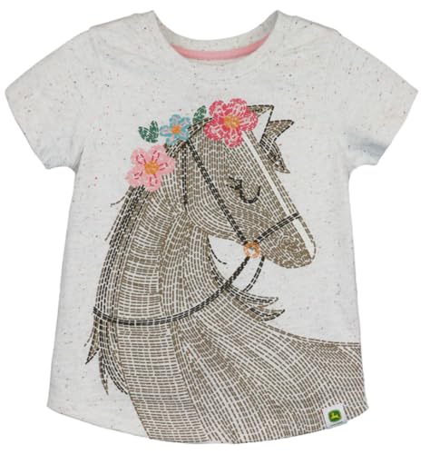 John Deere Oatmeal Speckled Horse Dash Design T-Shirt Girls Sizes 5 6 6X 7 8 10 12