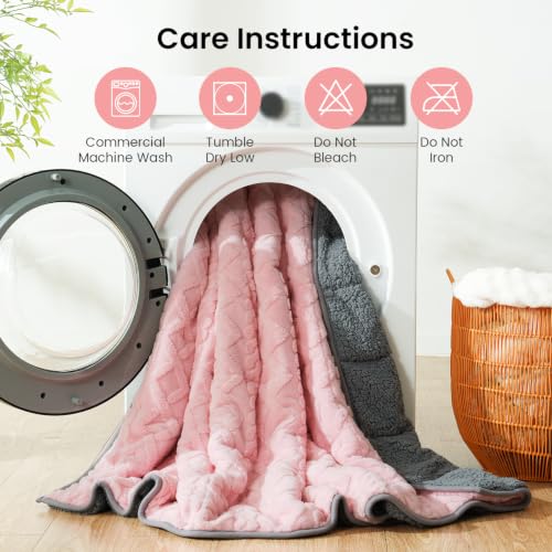 Image of Drewin Queen Size 15lbs Weighted Blanket for Adults, Soft Cozy Turtleback Sherpa Weighted Blankets for Sleeping and Calming, Thick Bed Blanket for Couch Bed, 48 x 72 inches, Pink and Grey