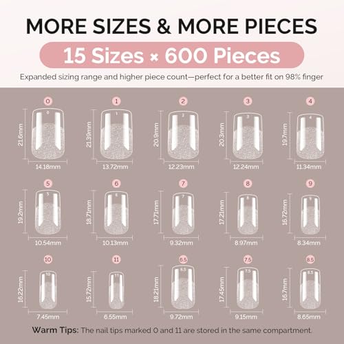 Image of MelodySusie Short Square X Nail Tips - 600Pcs 15 Sizes Clear Acrylic, Half Matte Full Cover Press on Nails for DIY Extension & Salon Use, Pre-Shaped for Long-Lasting Manicure