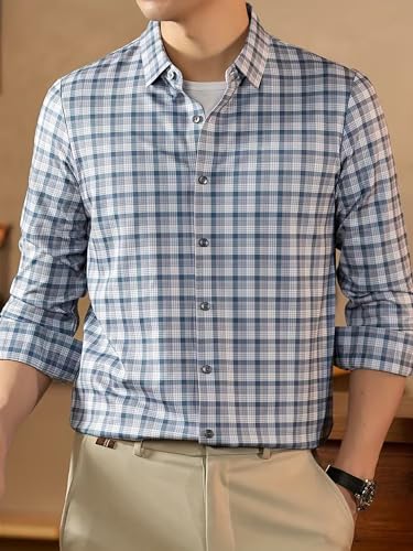 Image of Lymio Men Shirt | Checkered Button Down Shirt for Men | Slim Fit Casual & Semi-Formal Shirts for Man | Textured Long Sleeve | Office & Weekend Ready (Packs Also Available) (Small-Checks)