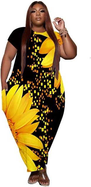 YeGine Oversize Tshirt Dress Plus Size Short Sleeve Maxi Dress with Pockets