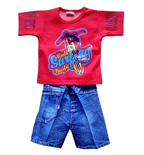 Image of Baby Boy T-shirt Shorts Pants and Jacket Denim Jeans Dress Clothing Set for Kids (Print Designs May Vary)