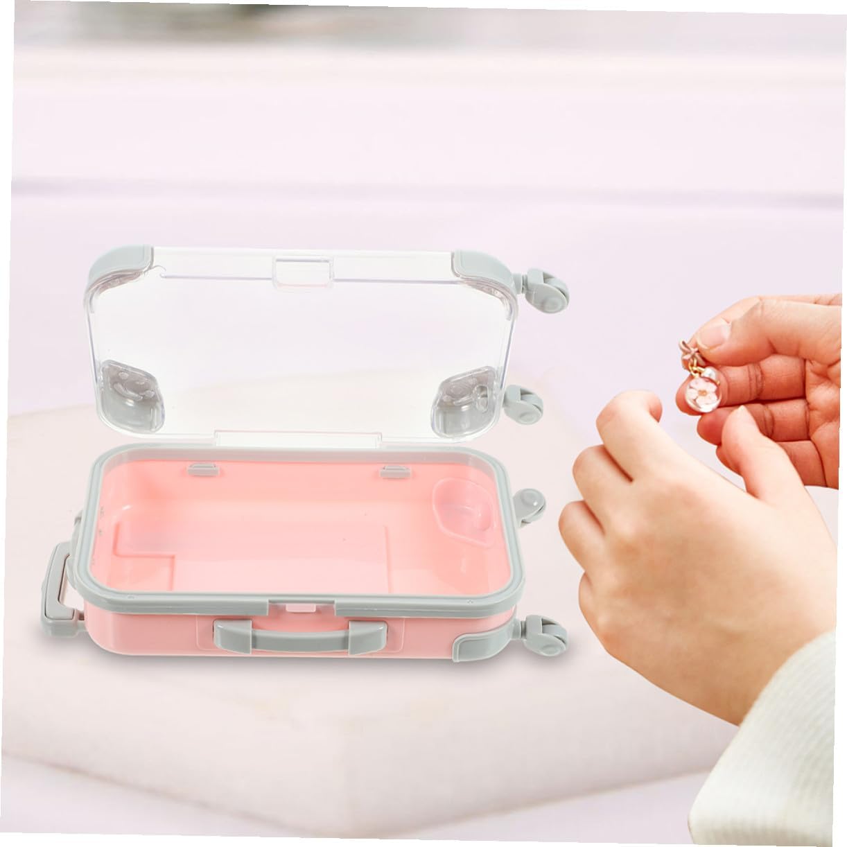2pcs Hard Shell Makeup Travel Case Pink Makeup Organizer False Eyelashes Storage Suitcase