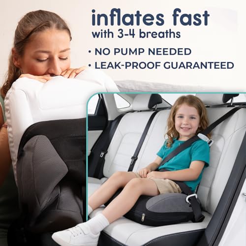 Image of Hiccapop UberBoost Inflatable Backless Booster Seat for Kids, Portable Travel Car Seat | Classic Graphite Black
