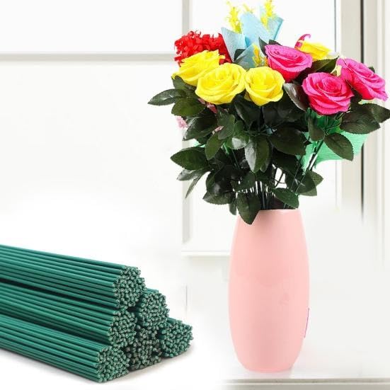 Image of XANTHIC 100Pcs Green Craft Wire for Crochet Flower Making, 09 Inch Extra Long, 3 MM Thickness, Floral Stems Wire DIY, Bouquet Sticks Supplies (100)