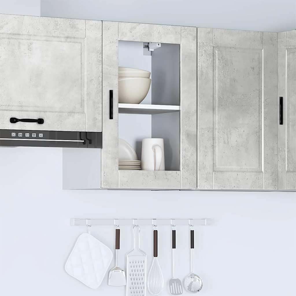 Küchen-Hängeschrank Porto Betongrau mit Glastür, Holzwerkstoff, 40x31x60 cm, 60 kg, Stauraum für Küche und Esszimmer, Wandmontage für mehr Ordnung