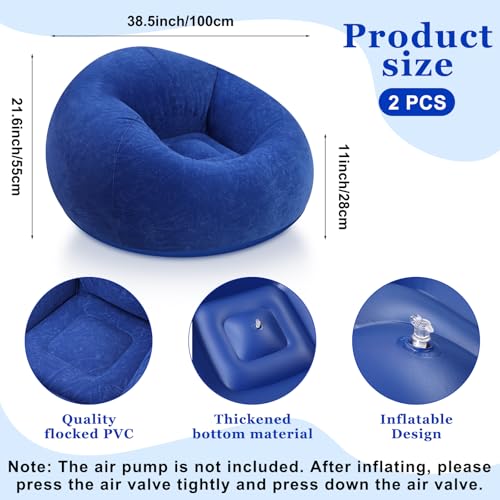 Image of Realspring Inflatable Bean Bag Chairs Outdoor Blow up Camping Chairs Inflatable Lazy Sofa Folding Portable Bean Bag Loungers Couch for Movie Night(Dark Blue,2 Pcs)