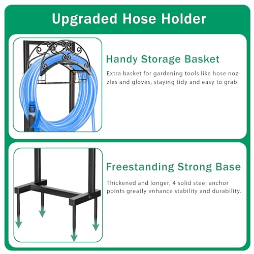 Gykoeaty Garden Hose Holder Freestanding, Heavy Duty Metal Water Hose Holder Holds 160-feet Hose, Detachable Hose Storage Rack Hose Hanger Hose Stand Holder for Outside Yard Lawn - Thumbnail 2