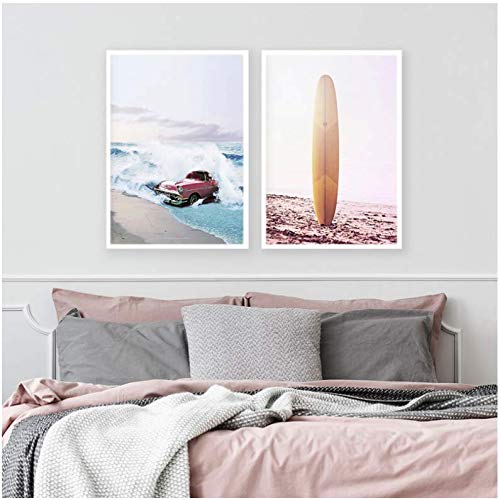 Planche de Surf Gravure sur Toile de Qualité Peinture Paysage Marin 50x70cm Salon