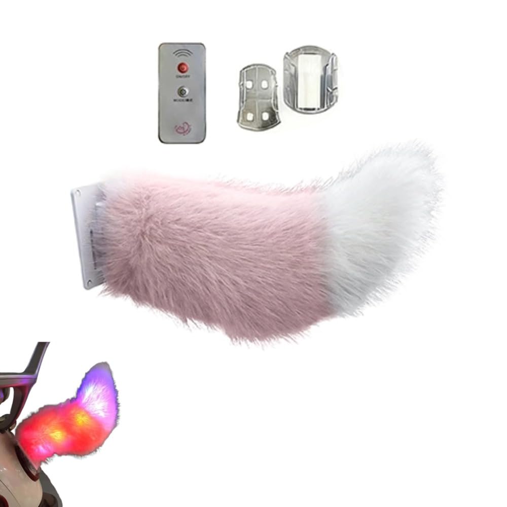 Animatronic Electric Tail for Car Decoration, Fuzzy Fox Tails with Colorful Lighting Remote Control, Rechargeable Auto Trunk Charm for RV Travel Motorcycle, Cosplay Accessory, Wagging Tail for Car