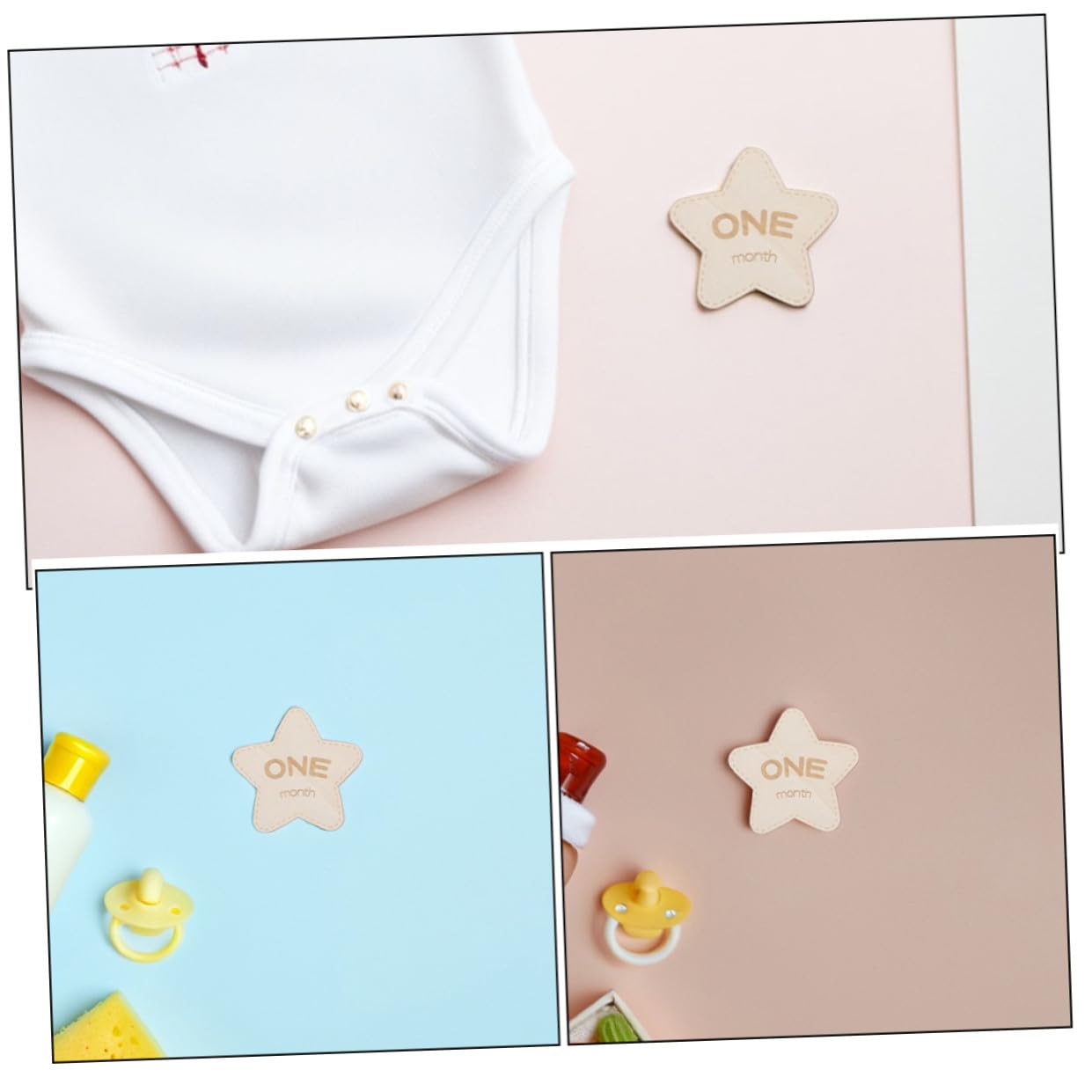 12 Piezas Tarjetas para Bebés de Madera de Discos Doble Cara para Recién Nacidos Accesorios de Fotografía Crecimiento Reversible
