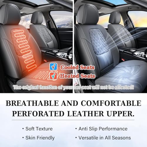 Image of Coverado Car Seat Covers Full Set, Automotive Front and Rear Seat Covers with Backrest, Nappa Leather Car Seat Protectors Waterproof, Universal for Most Vehicles,Gray