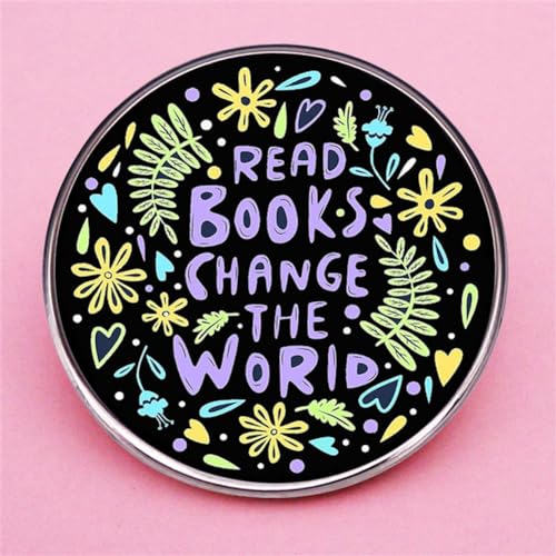 zhanghaoran Read Books Change the World Enamel Brooch Round Flower Words Enamel Pin Book Lover Collar Pin Book-themed Lapel Pin Badge Jacket Decoration Denim Backpack Cloth Gift for Friends3