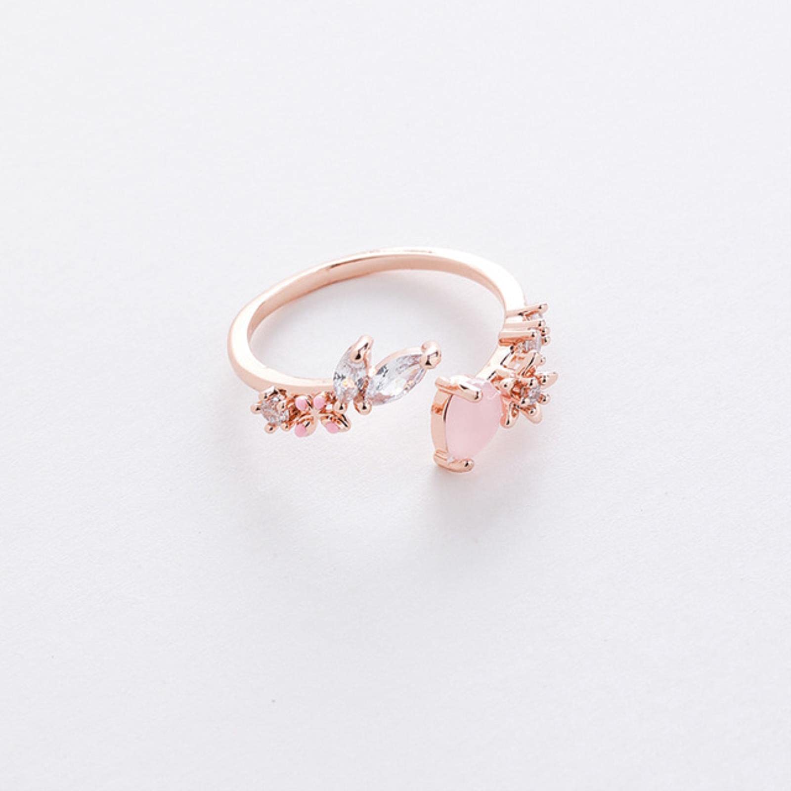 Darrydooly Women's 7 Korean New Exquisite Crystal Temperament Ring Sweet French Elegant Flower Opening Ring Jewelry
