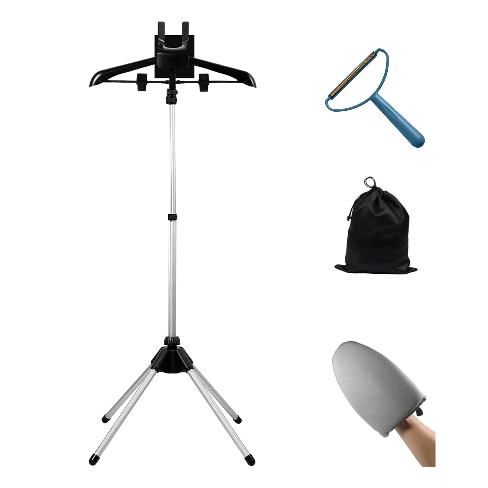 View 1 of ***MISSING PARTS*** Foldable Clothes Steamer Stand with Adjustable Height & Ironing Gloves – Universal Garment Steamer Rack Compatible with Most Steamers, Portable Hanging Rack for Easy Steaming and Storage (Black)