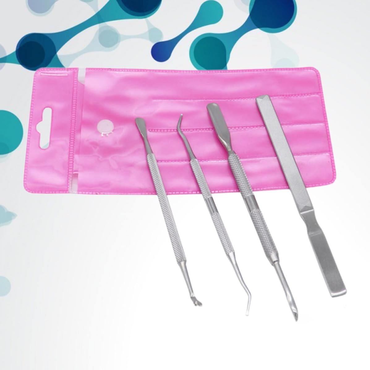 Professional Nail Cuticle Set with File and Pusher, Silver Steel