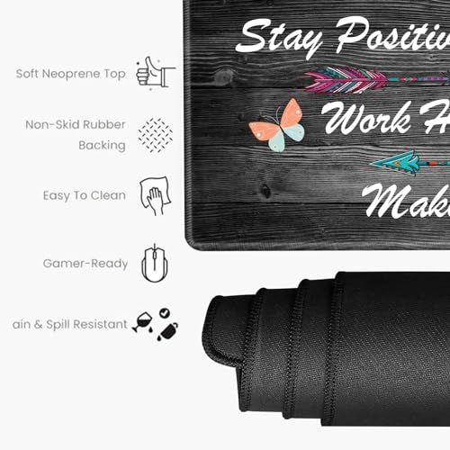 Image of Gaming Mouse Pad Large Mousepad Inspirational Desk Mat Stay Positive Work Hard and Make It Happen Desk Pad 31.5x15.75 Rubber Base Computer Pad with Stitched Edges for Work Game Home Office