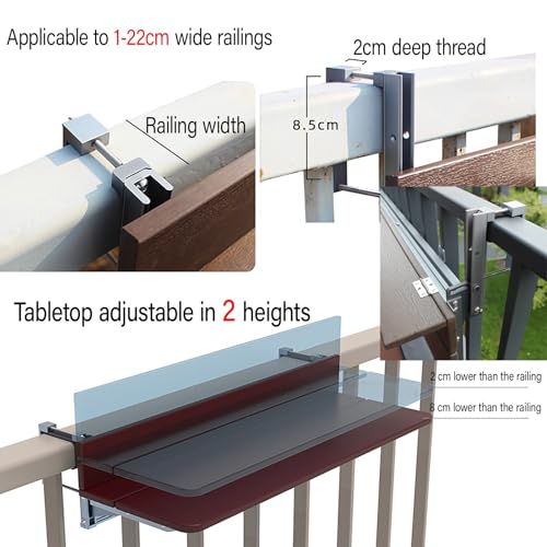 Table de balcon réglable et rabattable, bureau suspendu gain de place - 8