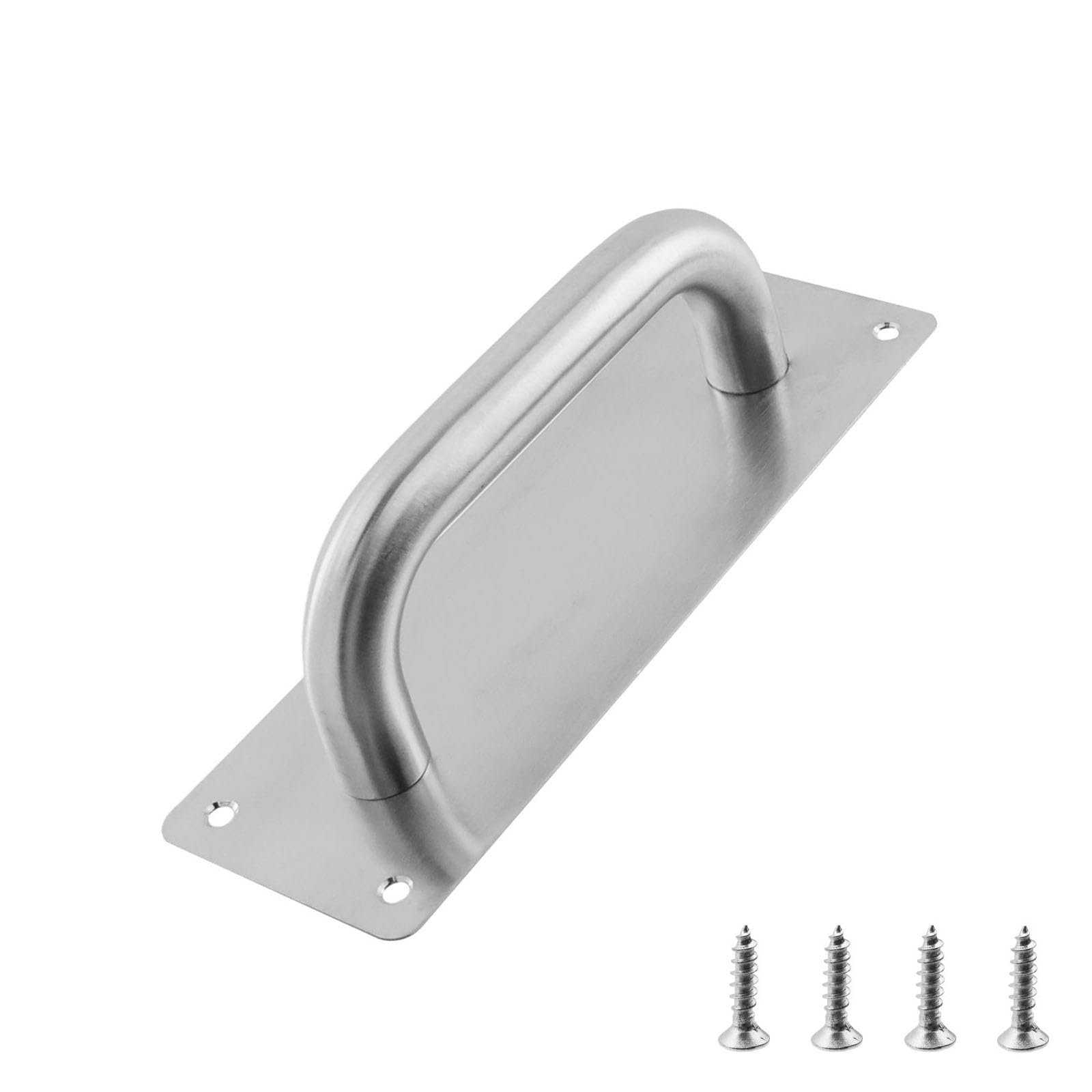 Rannb Door Pull Handle with Plate Stainess Steel Heavy Duty Barn Door Handle Push Pull Handles for Shed Commercial Gate, Silver, 7-7/8-inch x 2-9/16-inch