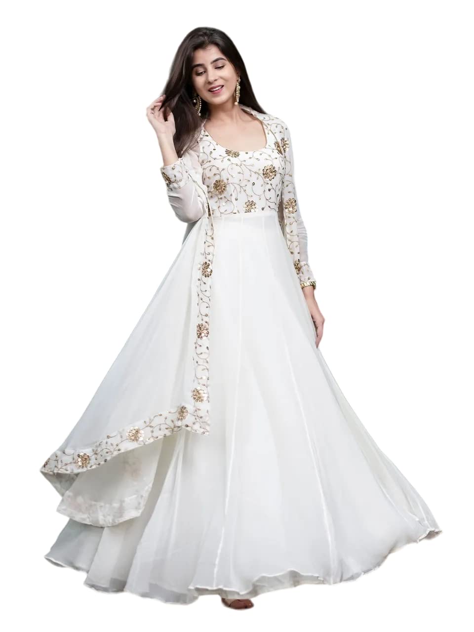 Redolent Women's Faux Georgette Heavy Embroidery Work Womens Wear Anarkali Gown With Dupatta Fit and Flare Long anarkali gown for party, outing, bridal, wedding & traditional gown