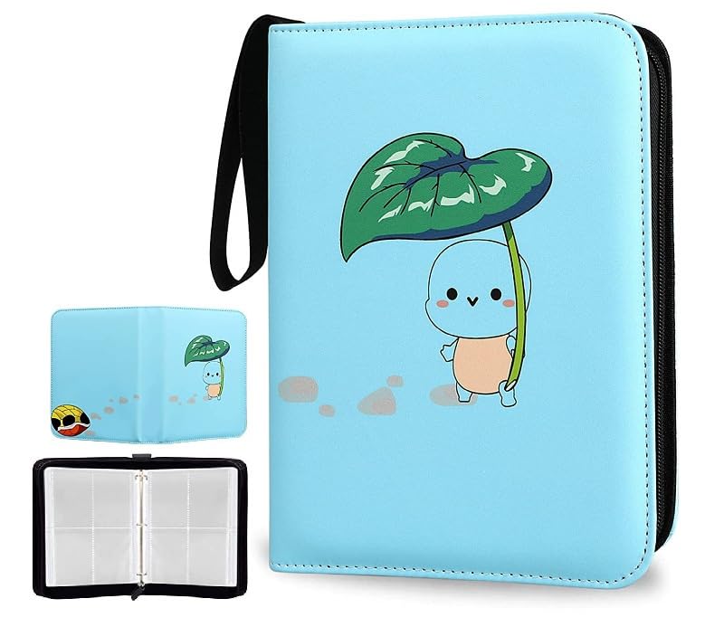 Image of Alexvyan Sea Blue Poke-Mon Binder, Card Collector Album Holder for 400 Cards Cartoon Print Zipper Bag Trading Binder Card's Collection Bag Game Case Gift for Kids Boys Girls(50 * 4 * 2)