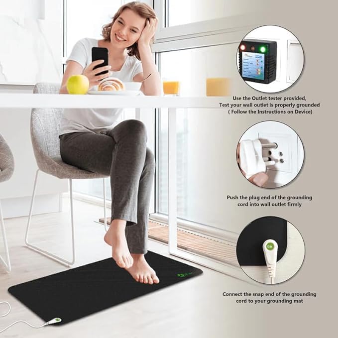 Image of Grounding Mat Therapy Kit, Drops Body Volt to Zero, Restful Deep Sleep, Reduce Pains, Stress, Depression and Anxiety, Men & Women, Stops Electrical and Magnetic Fields (Home & Office Use)
