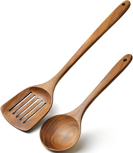 AYFDISHS - Juego de utensilios de cocina de madera de acacia natural espátula de madera dura y cucharas de madera para utensilios de cocina