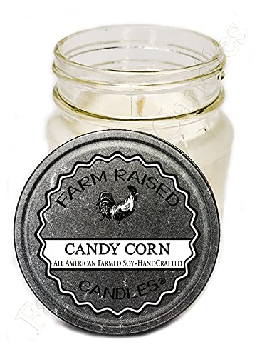 Farm Raised Candles - Candy Corn - Mason Jar, 8 Ounce All American Farmed Plant-Based 100% Natural Soy.