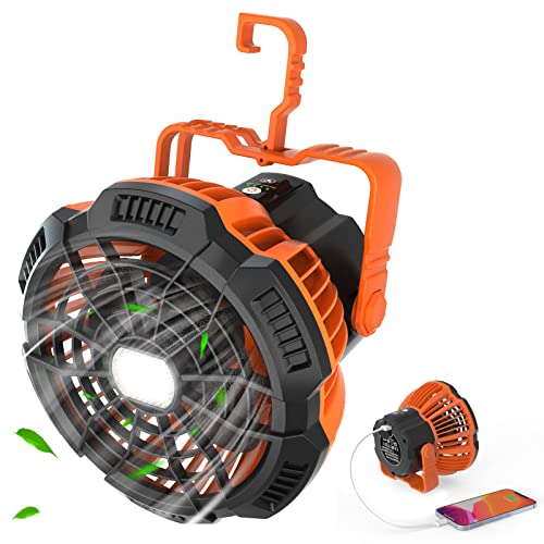 Camping Fan for Tents with Lantern, Portable Tent Fan Desk Fan Power Bank with Remote Control, 30 Hours Work-time USB Rechargeable Powerful Fan Light
