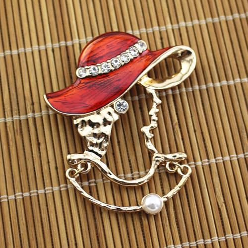Image of Elegant Lady Lapel Brooch Pin for Women Crystal Rhinestone Faux Pearl Hat Red Enamel Pins Vintage Backpacks Badges Suit Dress Accessories Jewelry Gifts