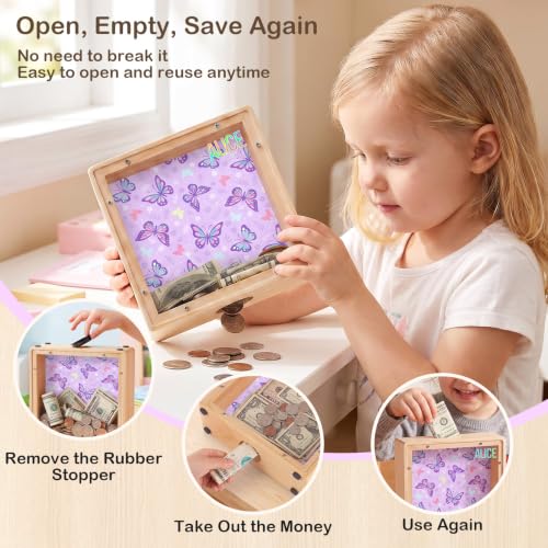 Image of ICOSY Piggy Bank for Kids, Wooden Framed Coin Bank