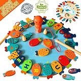 CozyBomB Magnetic Wooden Fishing Game Toy for Toddlers - Alphabet Fish Catching Counting Preschool B