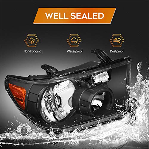 LBRST Headlight Assembly for Toyota Sequoia 2008-2017 for Toyota Tundra 2007-2013 Black Housing Amber Reflector Clear Lens Driver and Passenger Side Headlamp by LBRST - Image 5