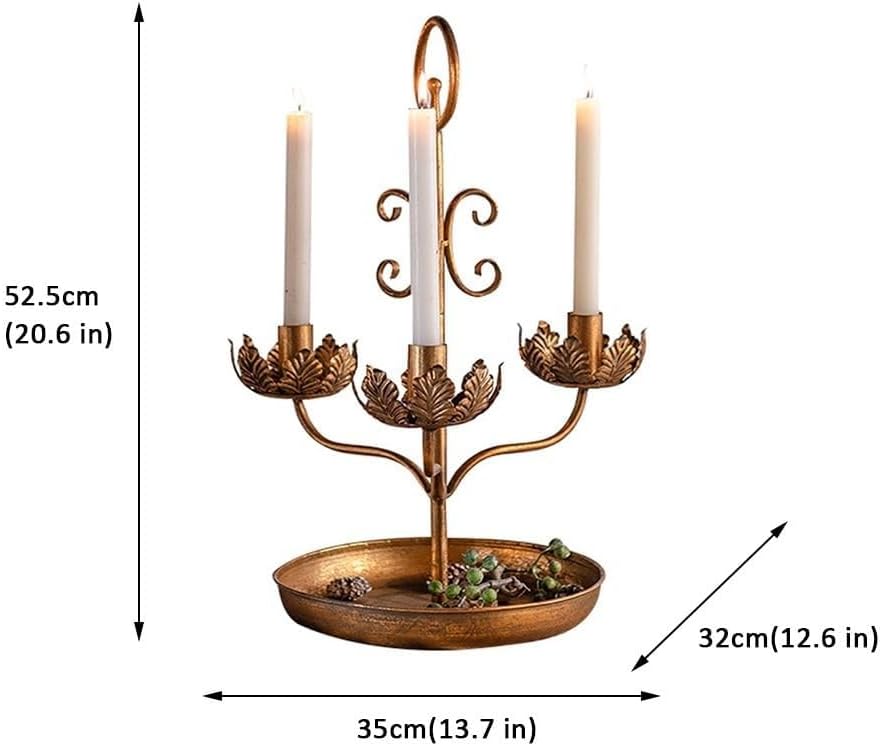Candelabra 3 Arms Candelabra Vintage Candle Holders Metal Candle Stand Decorative Candlestick with Tray Wedding Candelabra