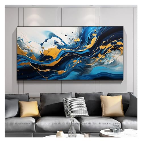 Peintures bleues grande toile avec cadre pour décoration raffinée