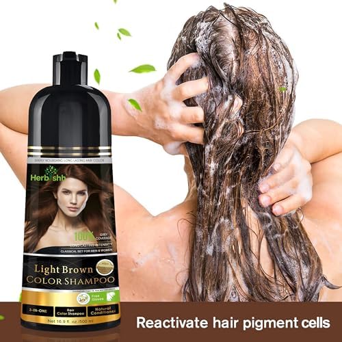 Herbishh Hair Color Shampoo for Gray Hair  Hair Dye Shampoo Colors Hair in MinutesLong lasting colour500 ML3-In-1 Hair ColorAmmonia-Free (Light Brown)