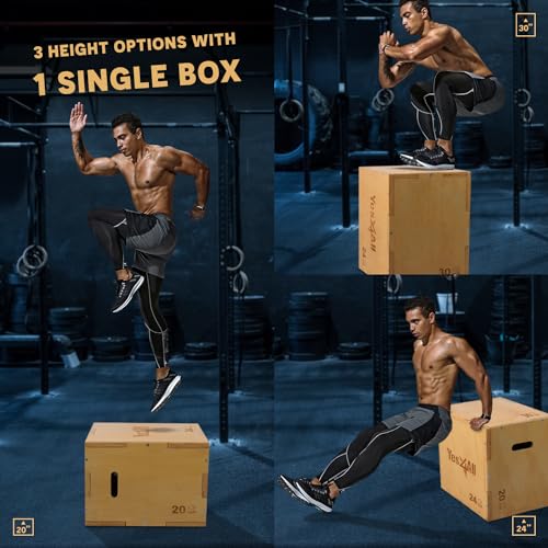 Yes4All Plyo Box, 3-in-1 Wooden Box Jumps for Home Gym, 450 lbs, Step Up with Smooth Edges & Wide Built-in Handles for Jumping, Strength Training, Lunges, Squats, Dips, Natural Wood by Yes4All - Image 2