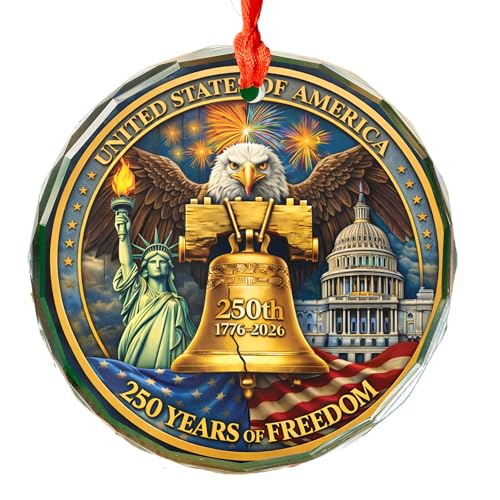 250 Years of Freedom Glass Ornament – America Anniversary 1776–2026 Crystal Glass Ornament, Semiquincentennial USA Patriotic Ornament, United States 250th Birthday Holiday Decor (Style 2)