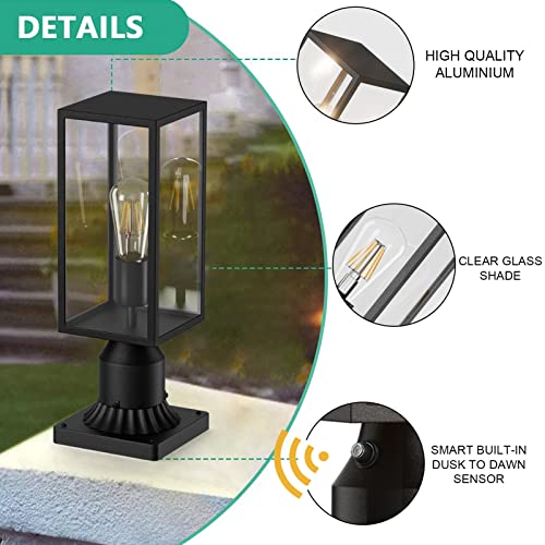 Tipace Post Light 2 Packs Pole Lantern Lighting Fixture With Pier Mount Base, Dusk To Dawn Pole Lanten, Exterior Lamp Post Light Fixture In Black Finish With Clear Glass(Excluded Bulbs) #TOP7