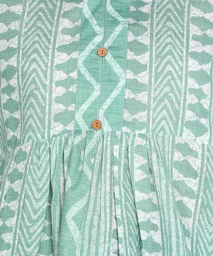 Image of Stylistico Geometric Print Summer Cotton Tunic Western Everyday Regular Fit Full Sleeve v Neck Office Peplum Printed Long Tops for Women Latest