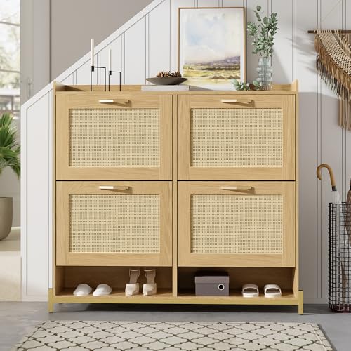 Merax Schuhschrank schmal mit 4 Klappen, Eleganter Schuhkipper aus...